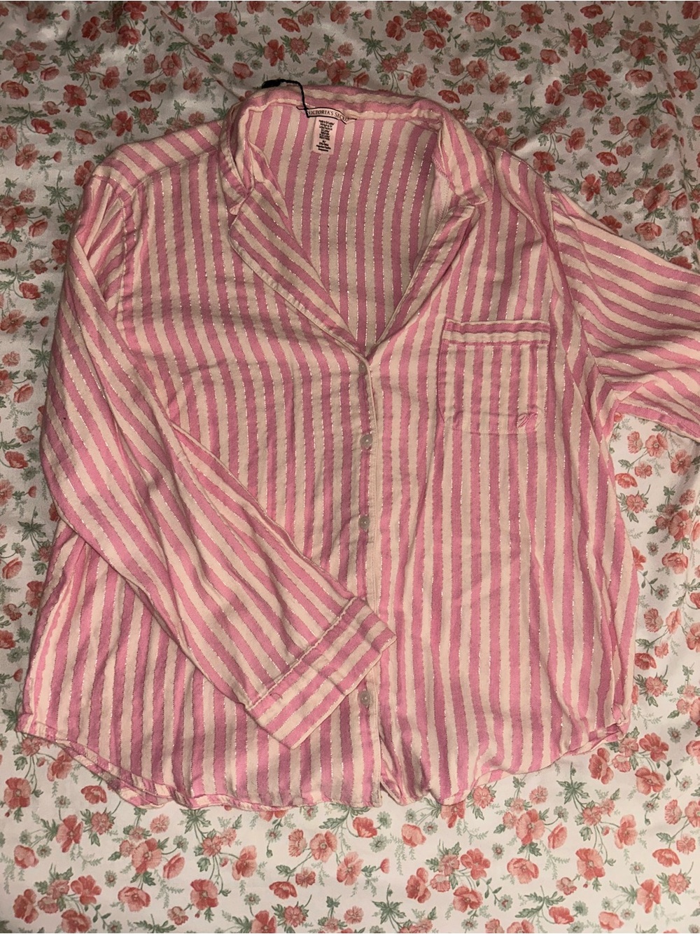 Victoria's Secret Pink and Cream Striped Kids Button-Down Shirt